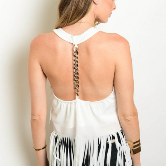 Fringe tank top with chain back blouse - Picture 5 of 7